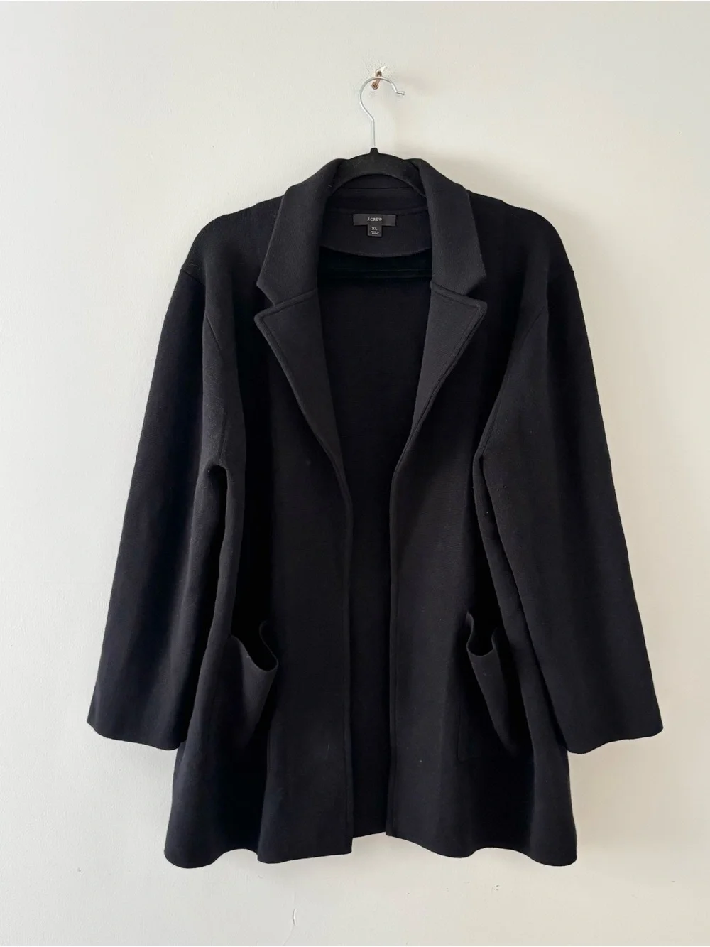 J. Crew Sophie Open Front Sweater Blazer Cardigan Thick Knit Collared Black